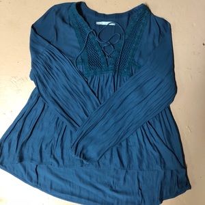 Blue Lace Up Boho Top